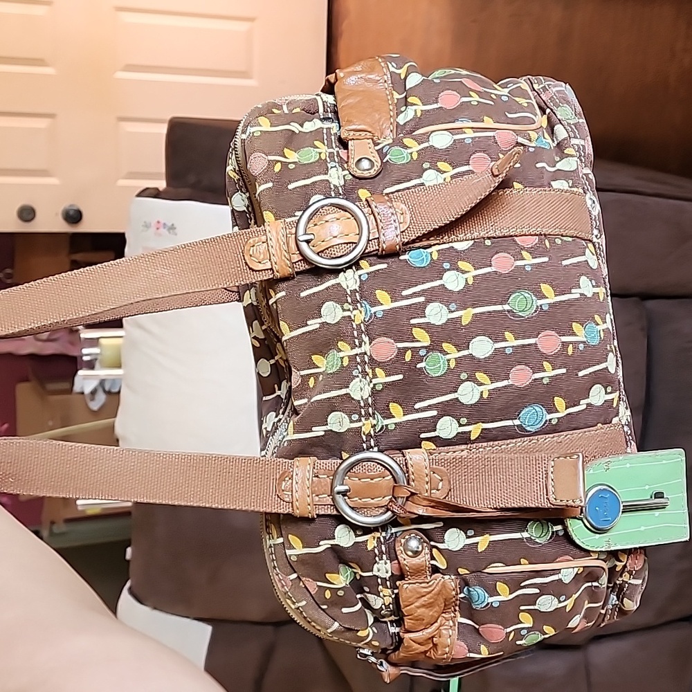 FOSSIL Floral Canvas Shoulder Tote Bag